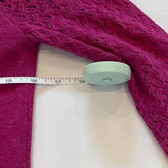 LOFT Cotton Fuchsia/Magenta/Purple Long Sleeve Sweater, Open Knit Sleeves, XS - Picture 8 of 9